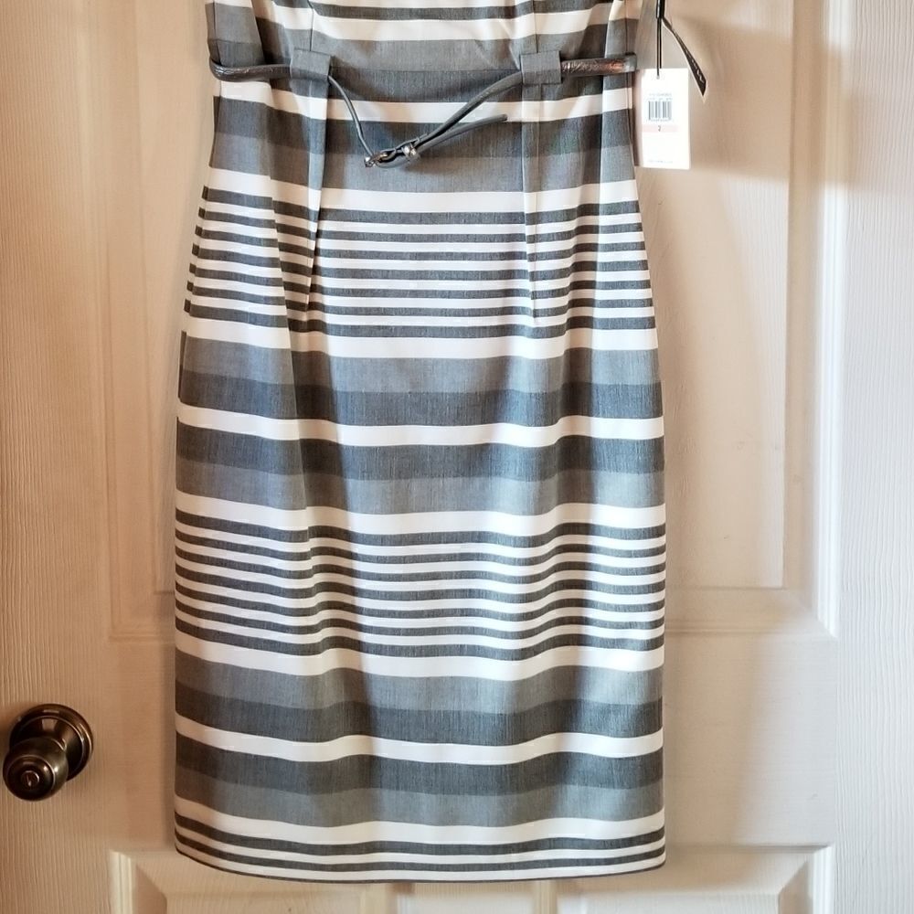 Calvin Klein Gray Off-White Striped Sleeveless Dress Size 2 NWT - Picture 4 of 15